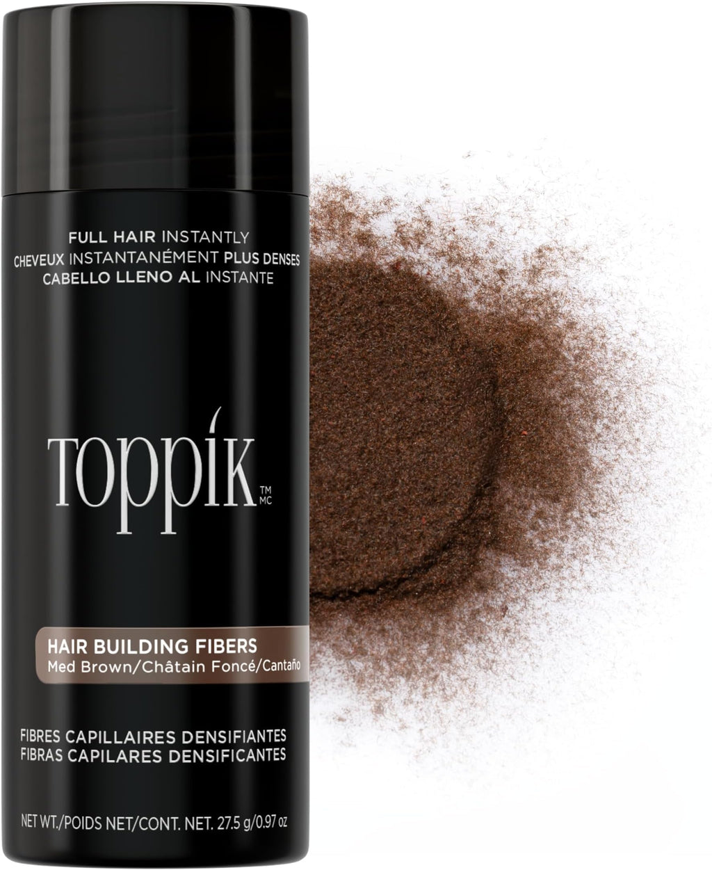 TOPPIK Hair Building Fibers,Medium Brown,27.5g Fill In Fine or Thinning Hair,Instantly Thicker,Fuller Looking,9 Shades for Men & Women,Keratin Protein Formula,(Pack of 12)