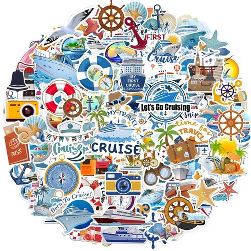 100 PCS Cruise Travel Stickers, Nautical Vacation Stickers Relaxing Cruise Ship Sticker Waterproof Vinyl Stickers for Phone Cases, Laptops, Travel Luggage, Journals, Scrapbook, Water Bottle