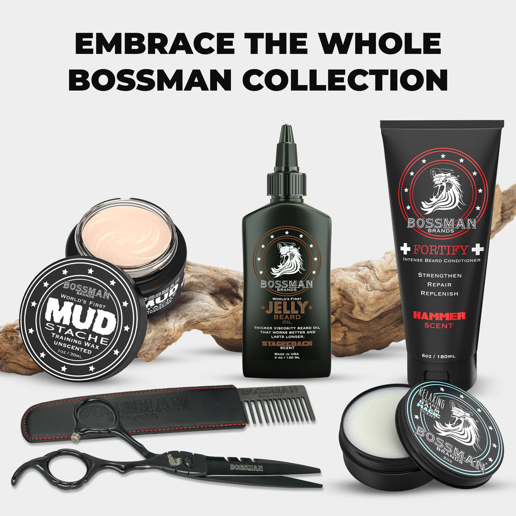 Bossman Professional Barber Scissors - 5.5 inch - Black Stainless Steel Hair Shears - Beard and Mustache Scissors for Men - Barber Shears for Hair Cutting and Trimming