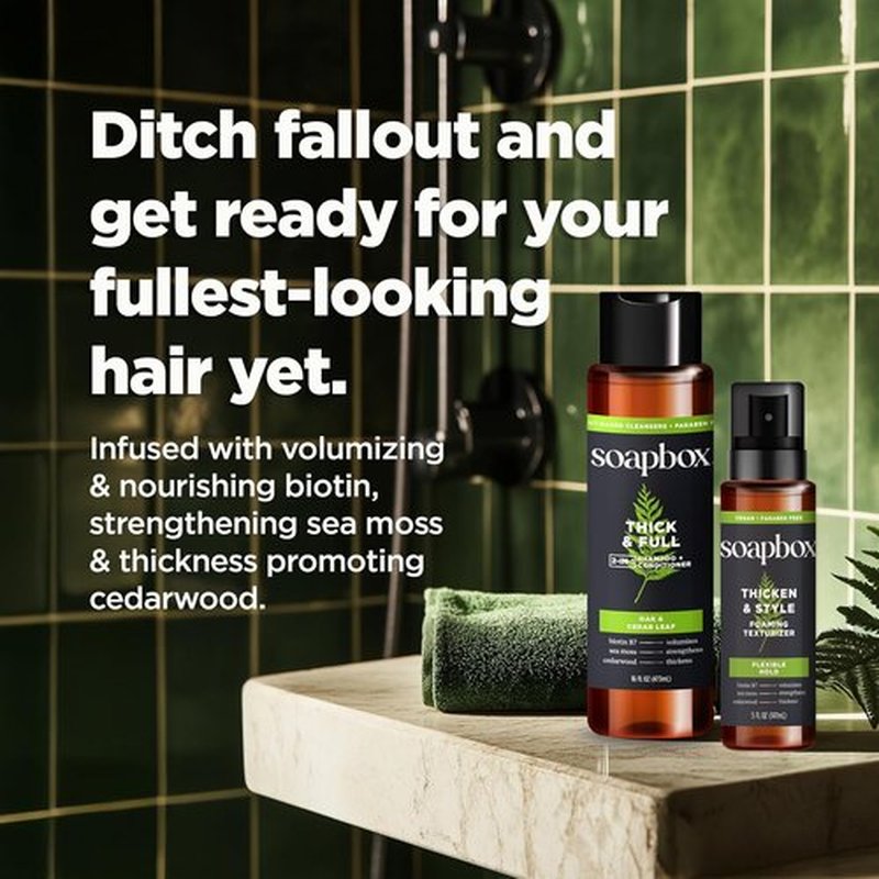 Soapbox Men's 2-in-1 Shampoo and Conditioner - Natural Oak & Cedar Leaf, 16oz for Thick, Full Hair