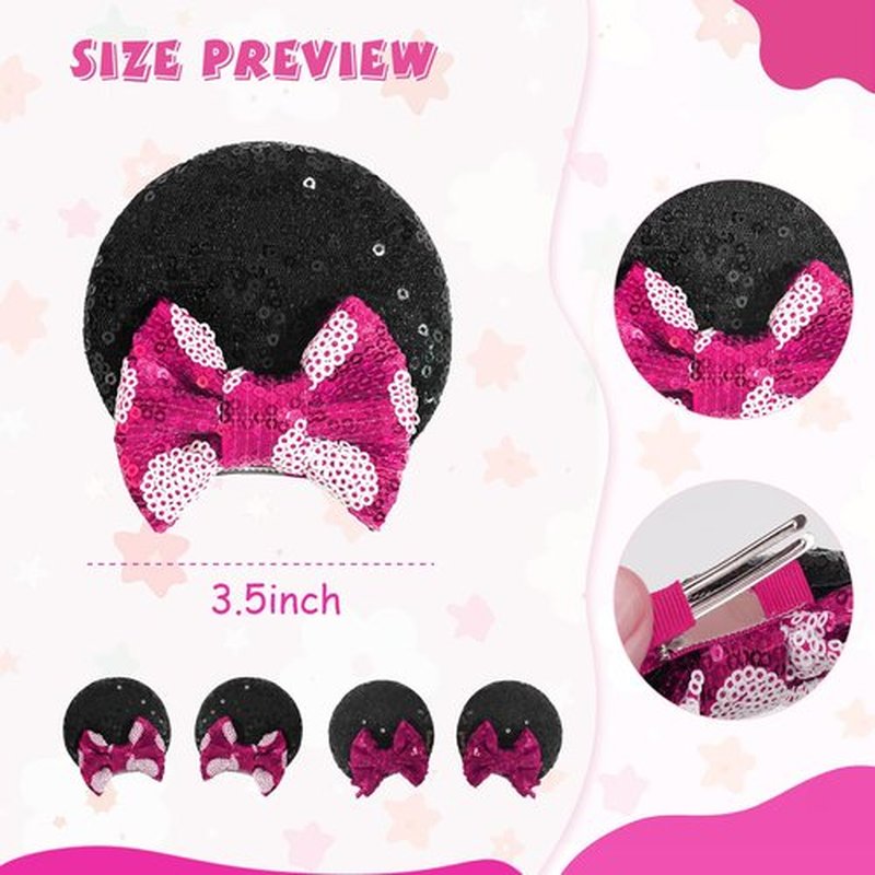 Ayesha Mouse Ears Hair Clips Mouse Ears for Toddler Girls Pink Mouse Bows Barrettes Hair Accessories for Baby Girls Toddler Kids Costume Party 4PCS