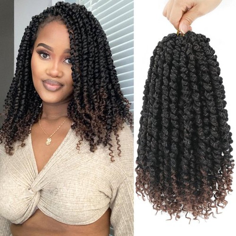 Alrence Passion Twist Crochet Hair 8 Packs Pre twisted Passion Twist Hair For Women Soft Bohe Pre-looped Crochet Braids (14 Inch (Pack of 8), 1B/30)