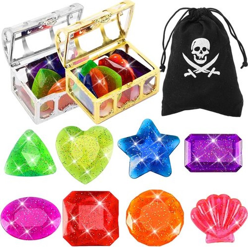 MARFOREVER 18 Pcs Diving Gem Pool Toys - Colorful Sinking Crystals with 2 Treasure Chests for Summer Fun