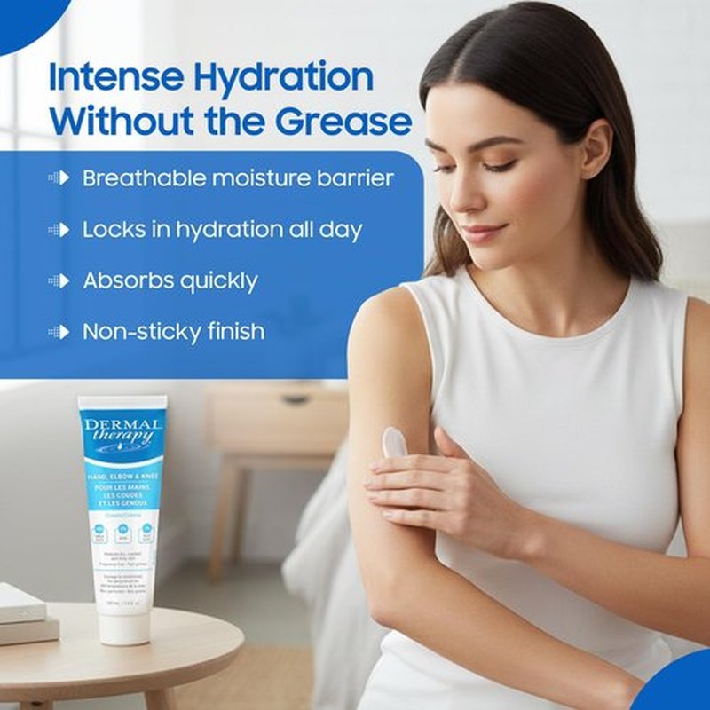 Dermal Therapy Hand Elbow & Knee Cream with 15% Urea & 6% AHA - Deeply Hydrates & Exfoliates Dry, Cracked Skin on Hands, Elbows & Knees - Fragrance-Free, Non-Greasy - 3.5 fl oz / 100 ml