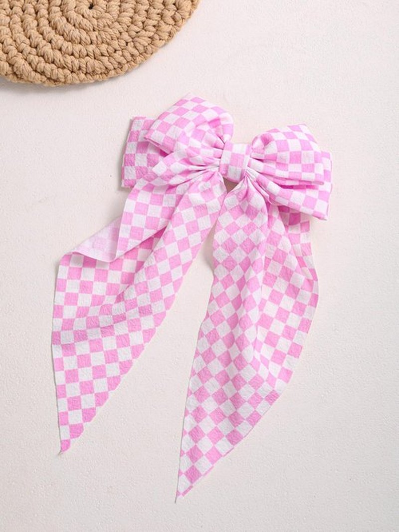 Pink Checkered Plaid Jumbo Bow Pinks Big Bows Large Pink White Buffalo Plaid Huge Bows PHB09 (Hair Scarves Bow)