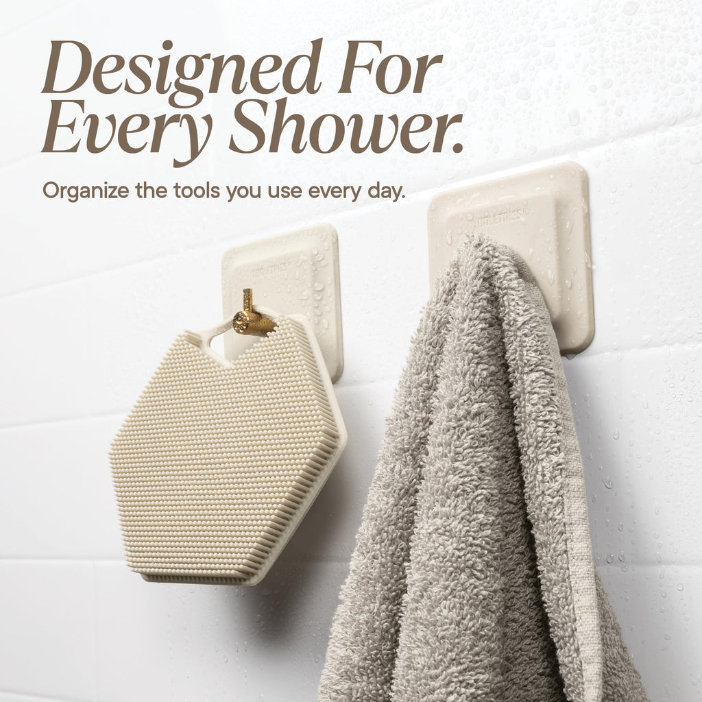 TOOLETRIES Arnold Silicone Shower Hook 2 Pack, Adhesive Hooks - Sand
