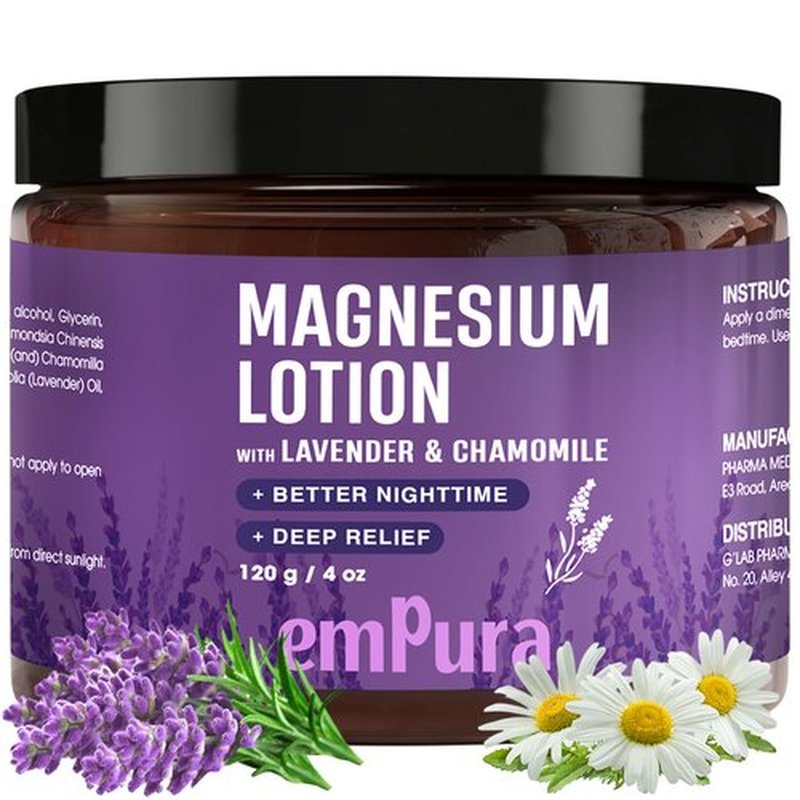 EMPURA Magnesium Lotion with Lavender & Chamomile – Fast Absorbing Magnesium Cream for Relaxation & Muscle Relief, Hand Leg or Foot Lotion, Self Care Gifts for Women, Easter Gifts for Adults (4oz)
