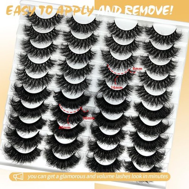 loladook Mink Lashes Pack Strip Dramatic Lashes Fluffy 20mm Long Cat Eye Faux Mink Wispy Volume False Eyelashes Multipack
