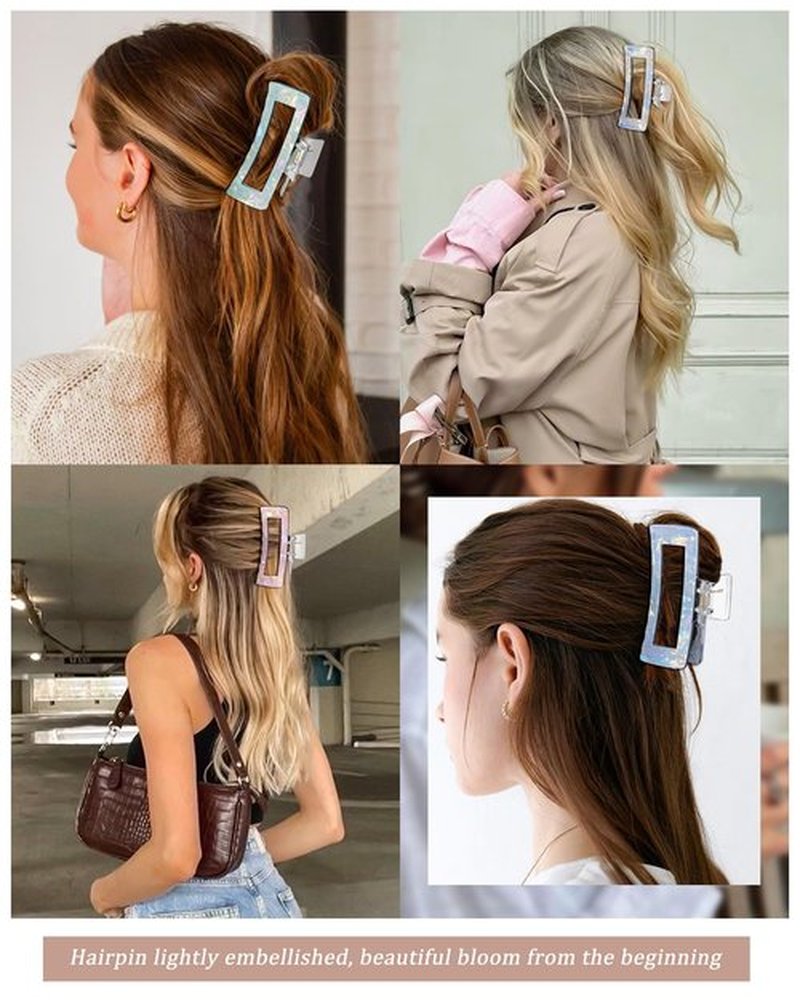 Molans 5Inch Large Hair Claw Clips 4 PCS for Women - Acrylic Hair Accessories for Thick Hair and Long Hair, Big Strong Durable Hair Applique, Oversized Non-slip Rectangle Butterfly Jaw Hair Clips