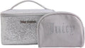 Juicy Couture Silver Sparkle Makeup Bag Set - Glittery Cosmetics Organizer & Travel Case