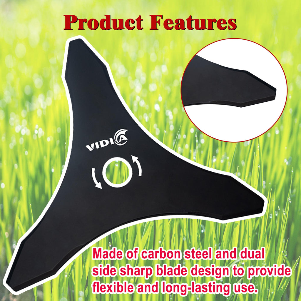 VIDICA 2 Pack Carbon Steel Brush Cutter Blades, 10" x 3 Teeth Weed Eater Blades for 20mm or 25.4mm Arbor, Compatible with Husqvarna, Stihl, Ego, Oregon, Hitachi, Makita Brush Cutter, Weed Wacker etc
