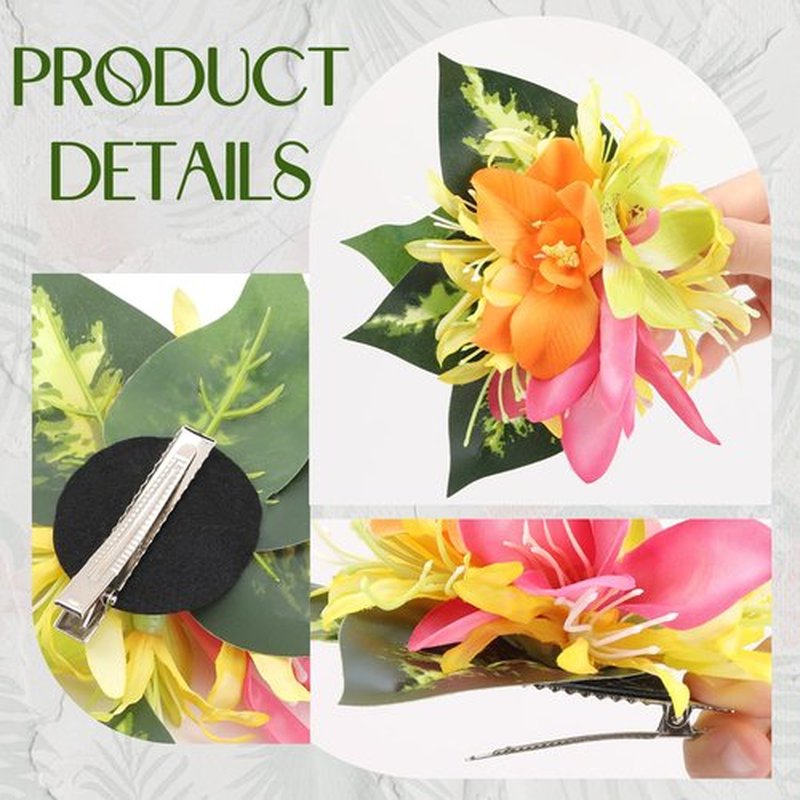 Hawaiian Flower Hair Clips for Women - 2 PCS Artificial Tropical Orchid Hairpin Hawaii Floral Hair Accessories for Women Girls Leis Luau Party Costume Beach Pool Vacation Headwear Decorations
