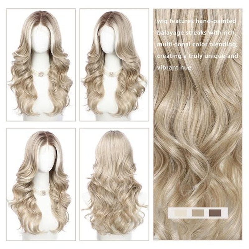 BABEHERS Blonde Lace Front Wig 13x4 Pre Plucked Synthetic Wig for Women Omber Layered Wig with Dark Roots Natural Looking Body Wave Cosplay Daily Party Use, 22 Inch