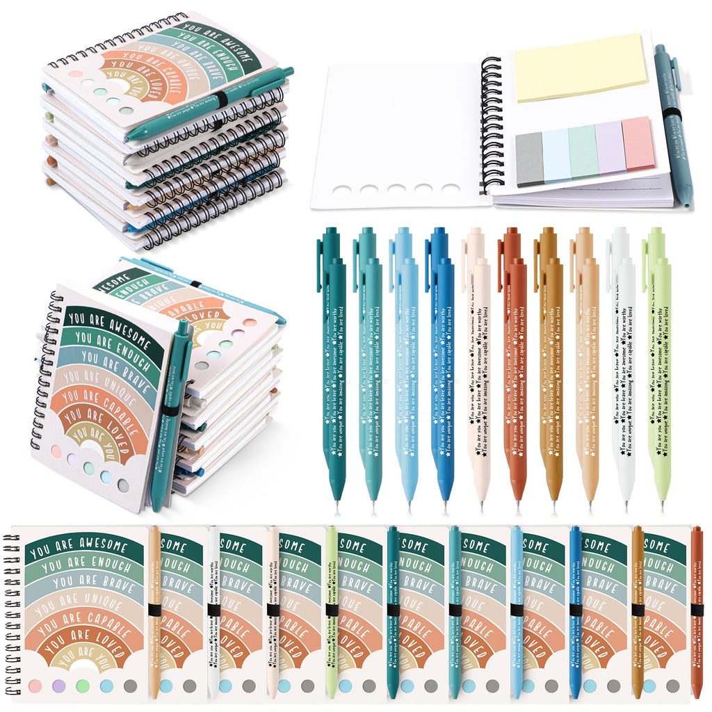 Janlaugh 60 Pcs Mental Health Gifts for Women Men Self Care Items Bulk Include 30 Mental Health Notebooks with Sticky Note 30 Positive Pens Affirmation Journals Wellness Gifts for Coworker Student