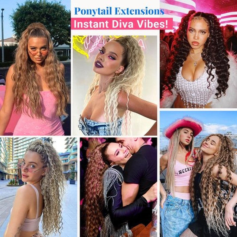 KooKaStyle Ponytail Extension 30 Inch Drawstring Pony Tails Hair Extensions for Women Long Curly Ponytail Synthetic Hairpieces for Daily Use（Black-1B）