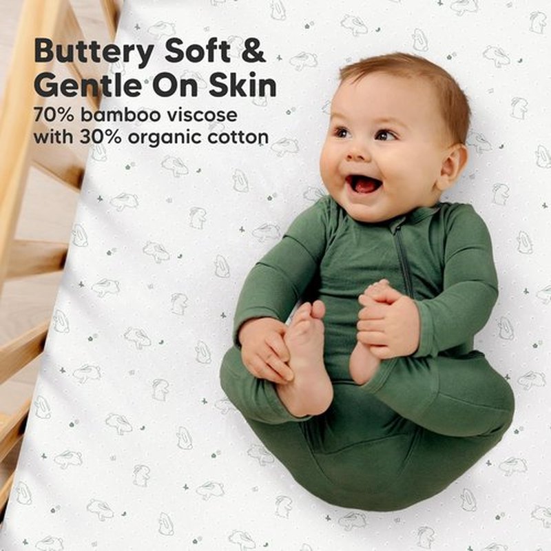 KeaBabies Fitted Crib Sheets - Soft Bamboo Viscose Cotton, 52x28, Gender Neutral (Bunnies) - 2-Pack