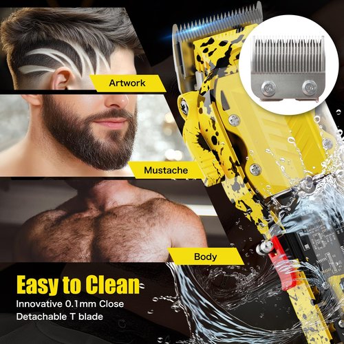 Tuanchuanrp Professional Hair Clippers for Men, Cordless Barber kit for Hair Cutting & Grooming, Hair Clippers Set for Barber Haircut with LED Display 8 Fade Taper Combs(Yellow)