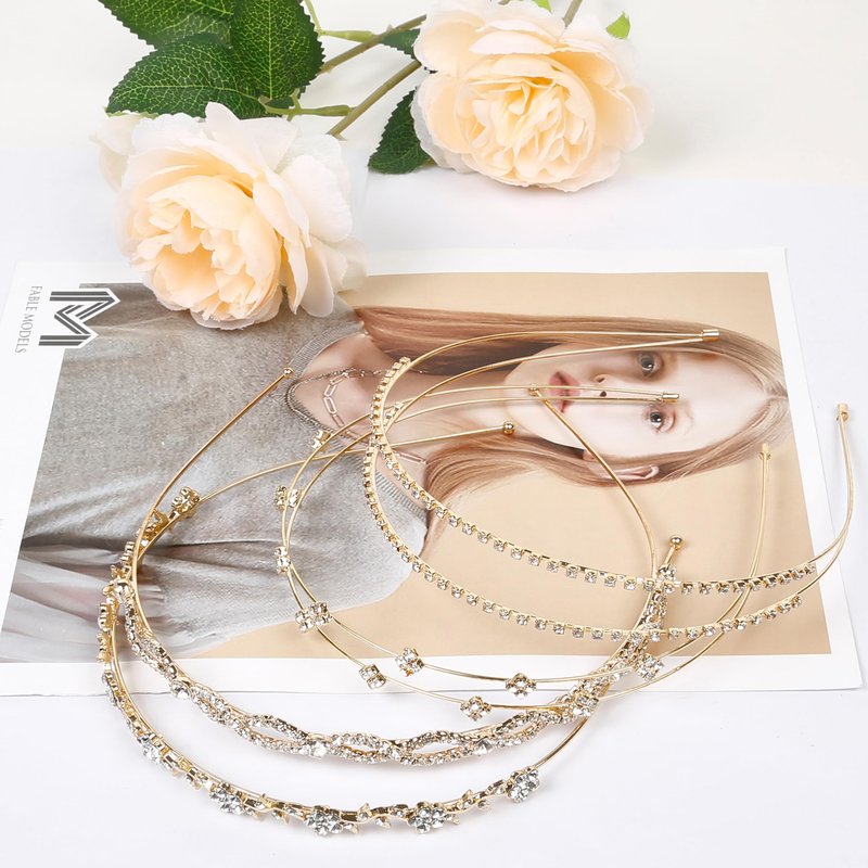WOVOWOVO 4 Pcs Rhinestone Headbands for Women Gold Bridal Headband Crystal Flower Girl Headpiece Flower Leaf Tiara Crown Head Band Wedding Hair Accessories for Girls
