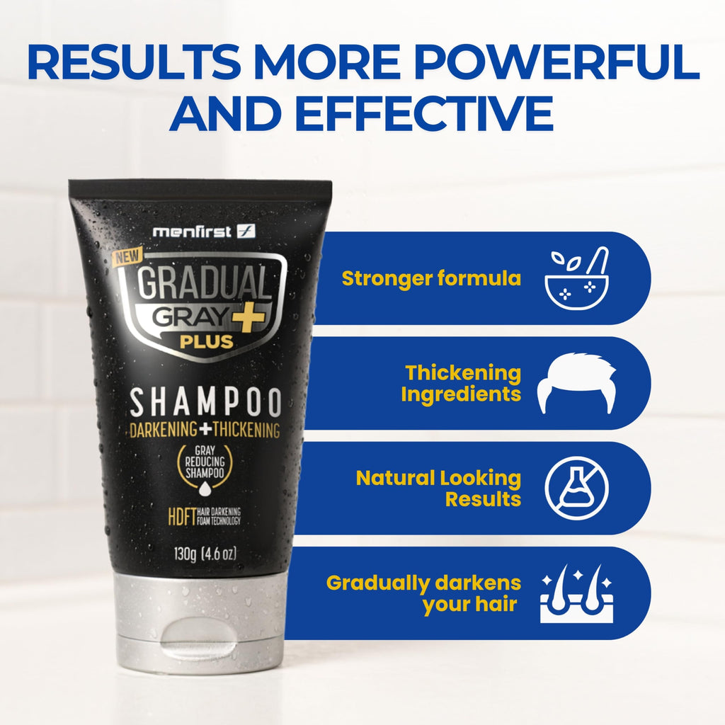MENFIRST Gradual Gray PLUS Hair Dye Shampoo for Men - Gradual Gray Darkening Shampoo - Grey Reducing Mens Shampoo with 2X Pigment - Just 3 Min Application - 4.6 oz