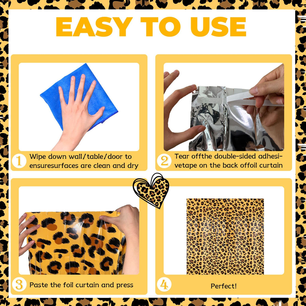 Vagilelf 2 Pack Cheetah Print Birthday Decorations, Leopard Party Decorations, Jungle Safari Bachelorette Foil Backdrop 3.3×6.6ft Thickened Fringe Curtains for Photo Booth & Party Entrance