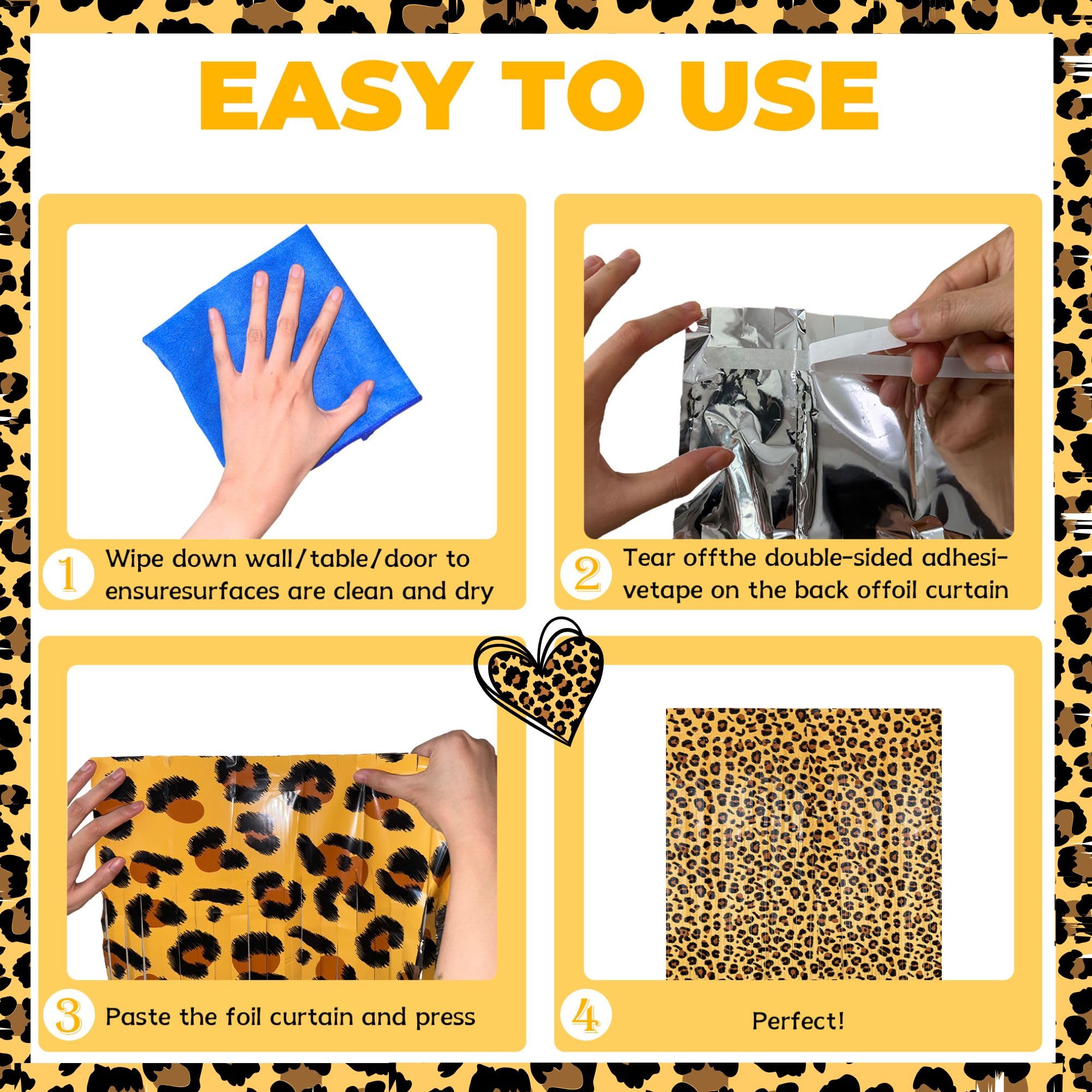 Vagilelf 2 Pack Cheetah Print Birthday Decorations, Leopard Party Decorations, Jungle Safari Bachelorette Foil Backdrop 3.3×6.6ft Thickened Fringe Curtains for Photo Booth & Party Entrance