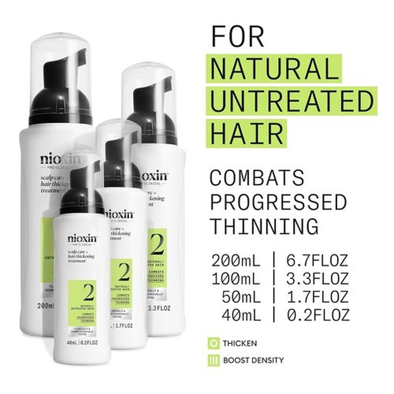 Nioxin System 2 Hair Thickening Leave-In Treatment - Boost Density & Strength for Thinning Hair with Niacinamide & Biotin