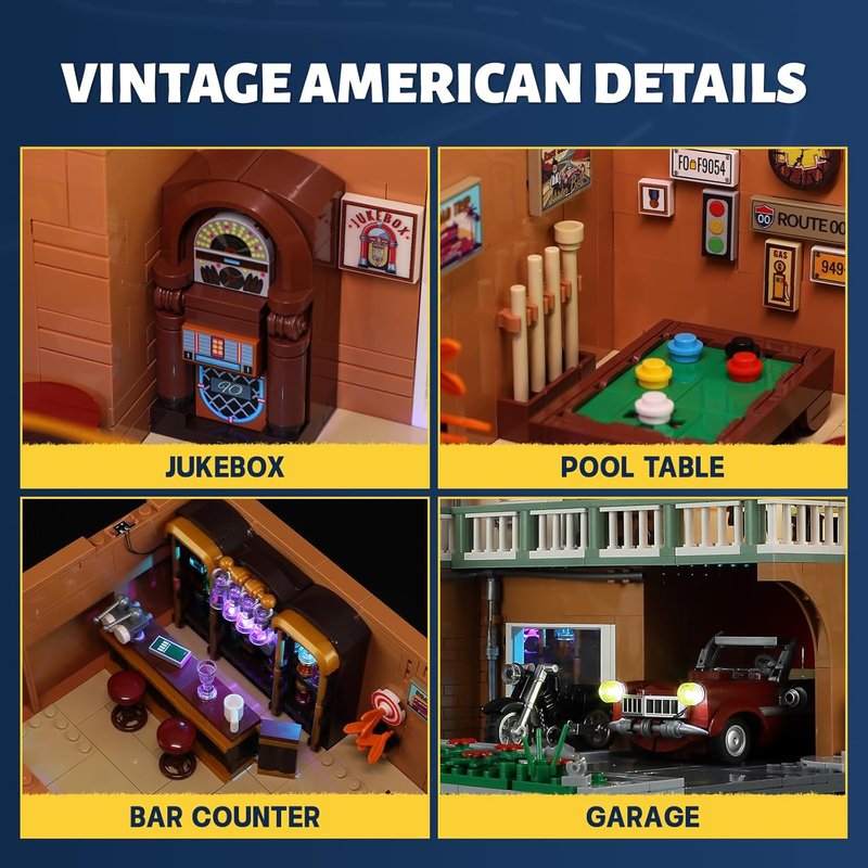 FUNWHOLE City Car Hotel Lighting Building Bricks Set - 1970 Pcs Modular Twilight Motel with LED Lights for Adults & Teens