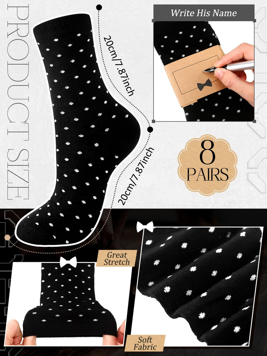 Glitopper 8 Pair Groomsmen Gifts for Men Groomsmen Proposal Socks for Wedding Novelty Funny Dress Socks Man Gifts(Black,Classic Style)