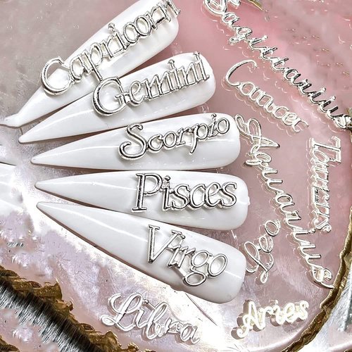 DANNEASY 36pcs Zodiac Nail Charms Nail Letter Charms Nail Rhinestones Gems Alloy Nail Jewels 3D Nail Art Charms Virgo Leo Aries Taurus Gemini Capricorn Nail Decoration Jewelry for Acrylic Nails