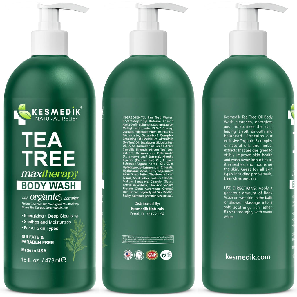 KESMEDIK Tea Tree Body Wash MaxTherapy, Itchy Skin Relief Soap, Soothes Jock Itch, Athlete's Foot, Acne, Eczema, Psoriasis & Sensitive Skin, Intimate Wash, Men & Women, 3-Pack, Original Edition