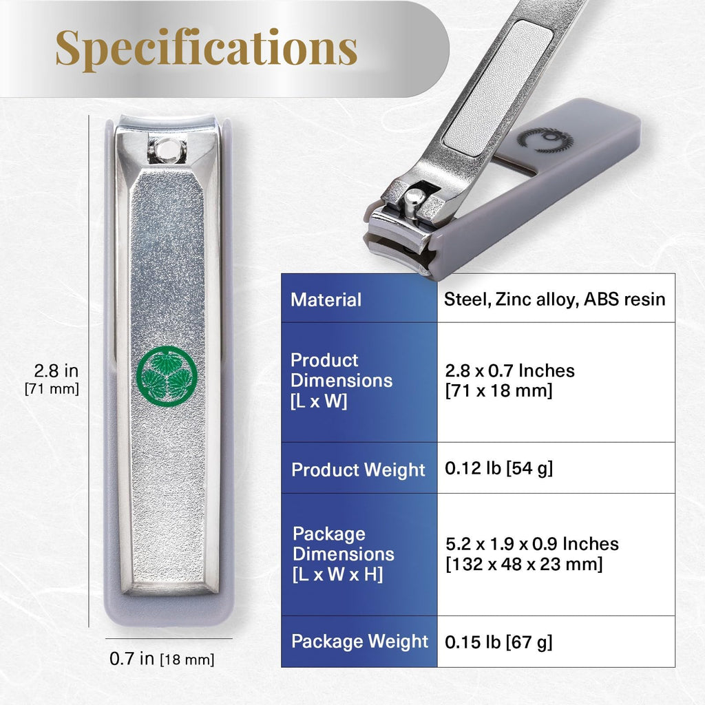 Wablade Nail Clipper with Curved Blade, Japanese Carbon Steel, Built-in Nail File, Splash-Resistant Catcher, Samurai-Inspired Design, Made in Seki Japan (Oda Nobunaga)