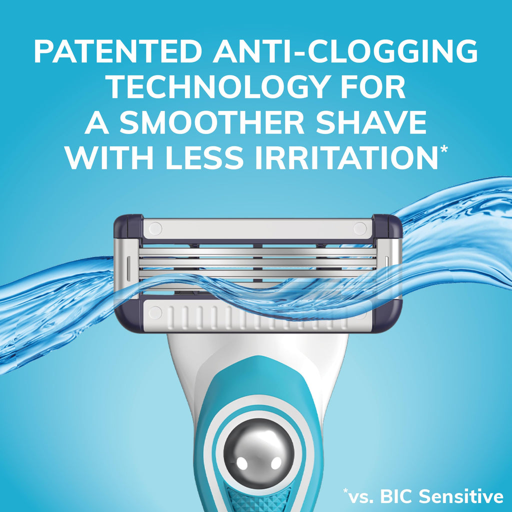 BIC EasyRinse Sensitive Anti-Clogging, Refillable Men's Razors With 4 Blades, 1 Handle and 9 Refill Razor Cartridges Razor Kit