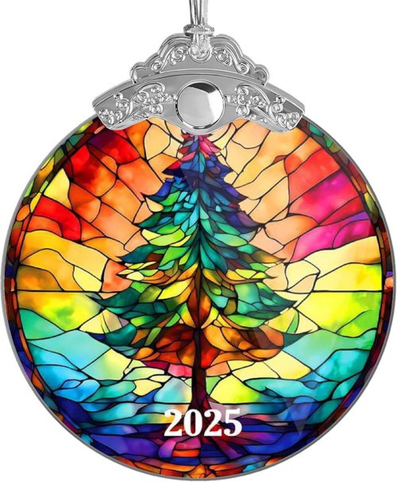 Stained Glass Efections Christmas Ornament - 2D Acrylic Art for Tree Decor | Perfect White Elephant Gift