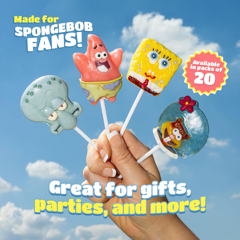 SpongeBob Jumbo Lollipops by Bubblegum Kids | Stocking Stuffers, Holiday Candy, Party Favors | Hand Crafted Lollipops with Natural Colors & Flavors | Individually Wrapped Jumbo Pops | 20 Pack