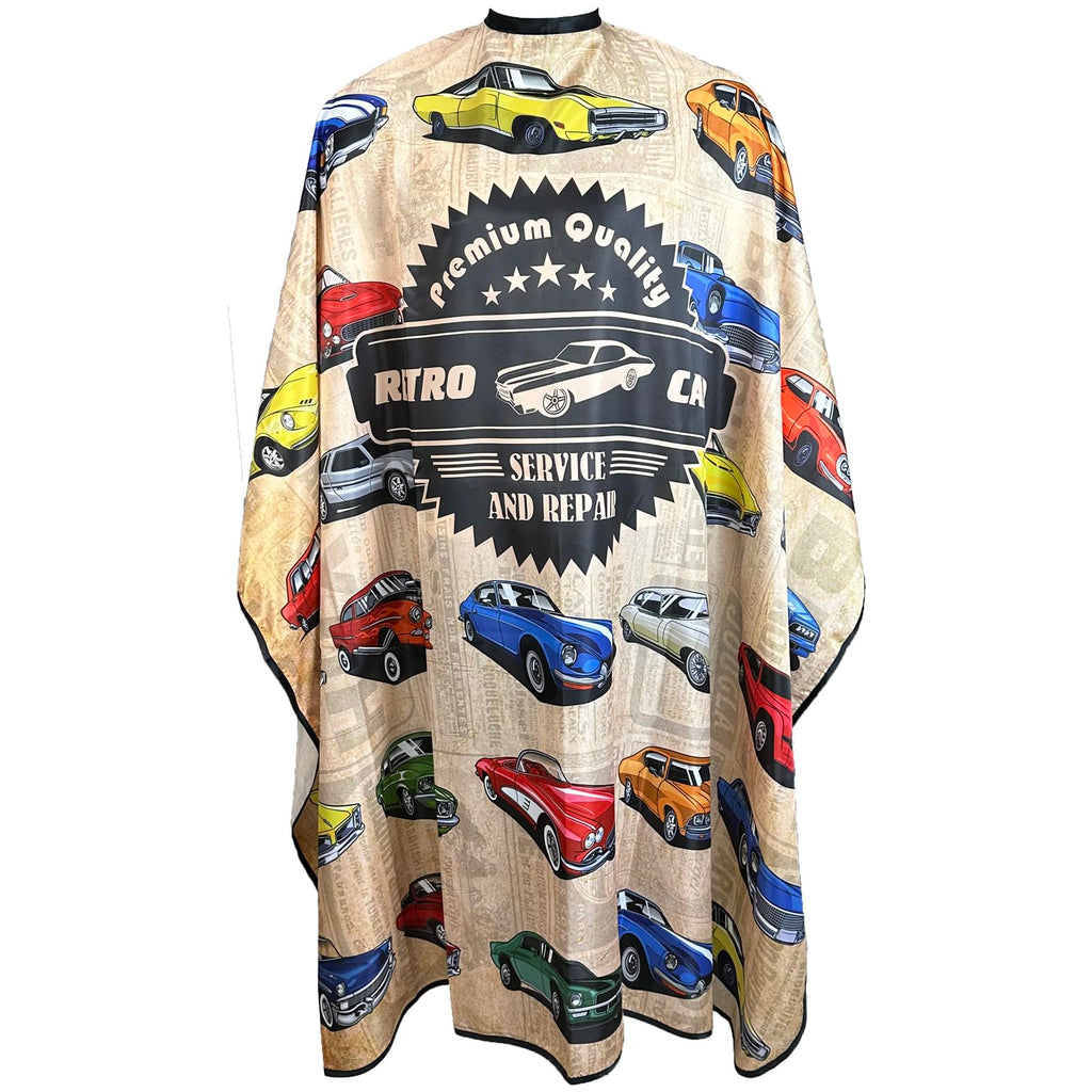 Barber Cape for Men Professional Hair Cutting Salon Cape with Snaps Waterproof Hairdressing Styling Cape Gown Apron- 63”× 56”(Vintage Cars)