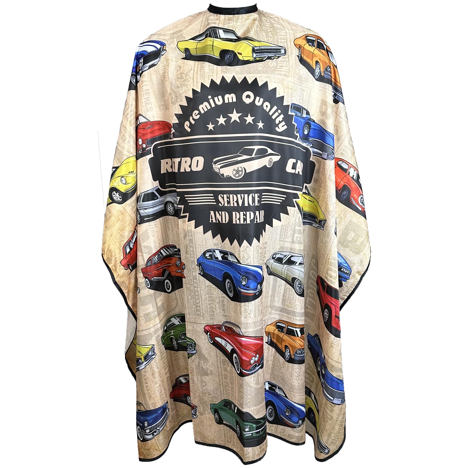 Barber Cape for Men Professional Hair Cutting Salon Cape with Snaps Waterproof Hairdressing Styling Cape Gown Apron- 63”× 56”(Vintage Cars)