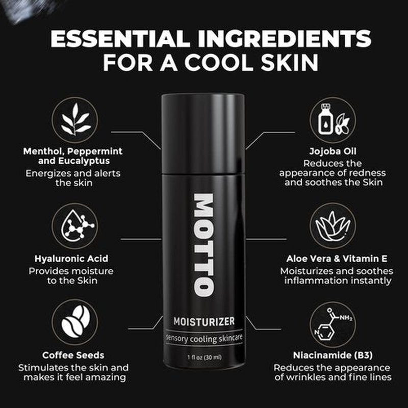 MOTTO Men's Face Moisturizer: "A Cold Plunge For Your Face". ICE COLD Hydrating Cream, Lightweight & Non-Greasy for Daily Use. Soothes & Cools Instantly.