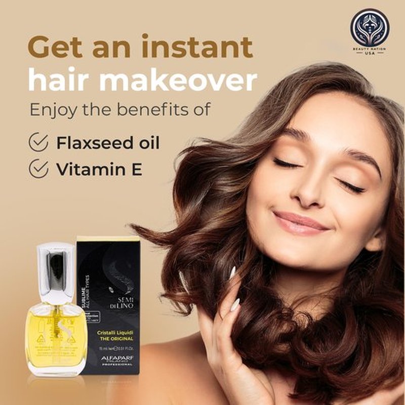 Alfaparf Sublime Cristalli Liquidi Hair oil serum Bundle with Beauty Nation treatment cap, sulfate free and vegan formula, Hair heat protectant 15ML