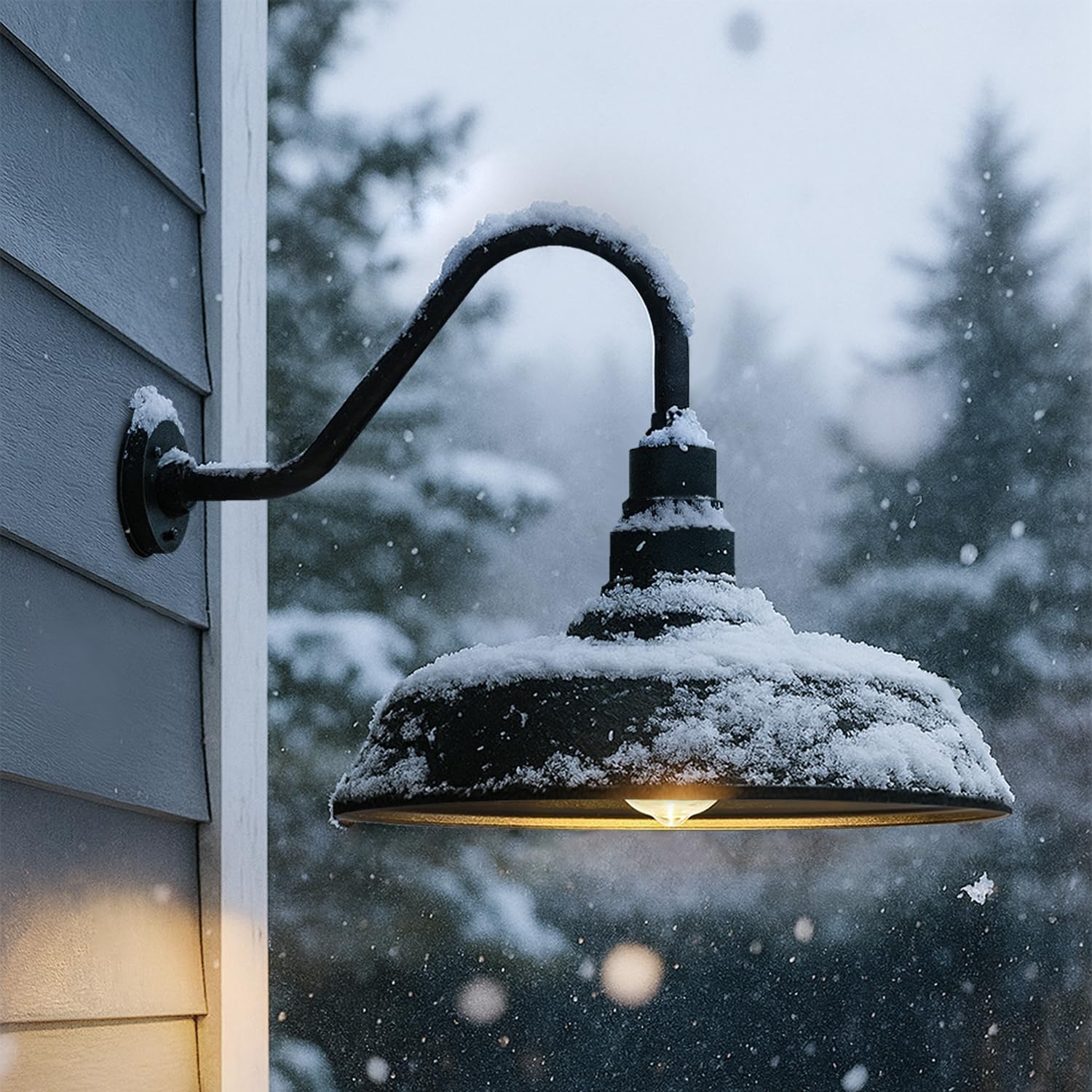 Franing 15 Inch Large Outdoor Gooseneck Barn Light, Dusk to Dawn Barn Lights 2-Pack, Exterior Classic Black Barn Light for Porch, Farmhouse, Garage, Gooseneck Lighting
