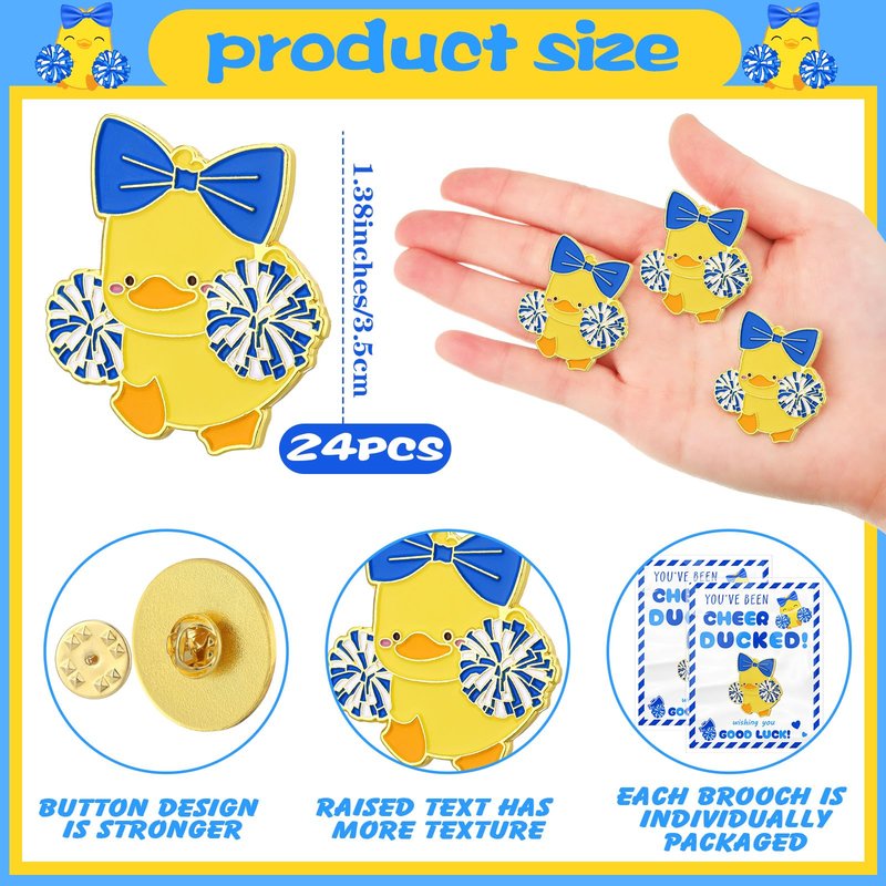 Quelay 24 Pack Cheer Team Gifts Bulk Cheerleader Duck Pins Brooches You've Been Cheer Ducked Tags Team Inspirational Gift Accessories for Teammates(Blue)