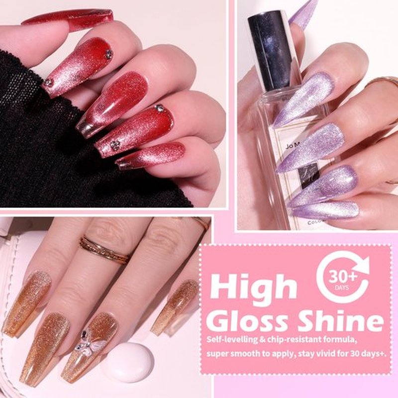noirwhite Cat Eye Gel Nail Polish Kit with UV Light，12 Colors Glitter Pink Red Purple Green Blue Gold Shimmer Colors Gel Nail Polish with Magnet Top Base Coat Nail Art Manicure Salon DIY Home Gifts
