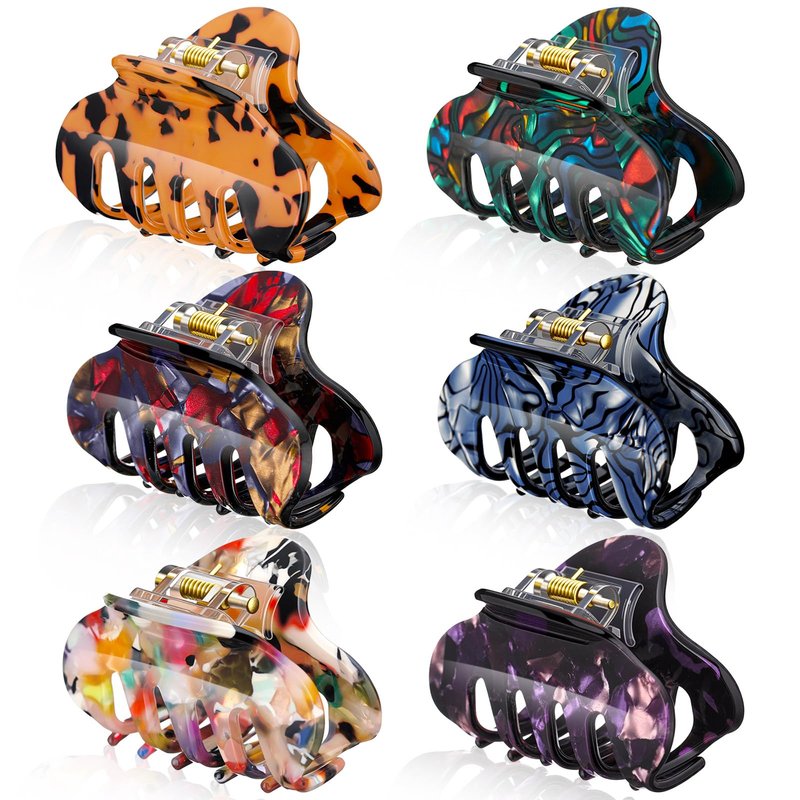 WILLBOND 6 Pieces Medium Hair Claw Clips for Thin Hair 2.6 Inch Tortoise Shell Clip Banana Jaw Hairpin French Style Barrettes Head Accessories for Women (Colorful Patterns)