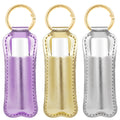 WK IEASON Lip Balm Holder Keychain Clip On PU Leather Lipstick Sleeve Pouch Lip Gloss Holder Lip Balm Sleeve Holder Keychain 3PCS（Purple/Silver/Gold）