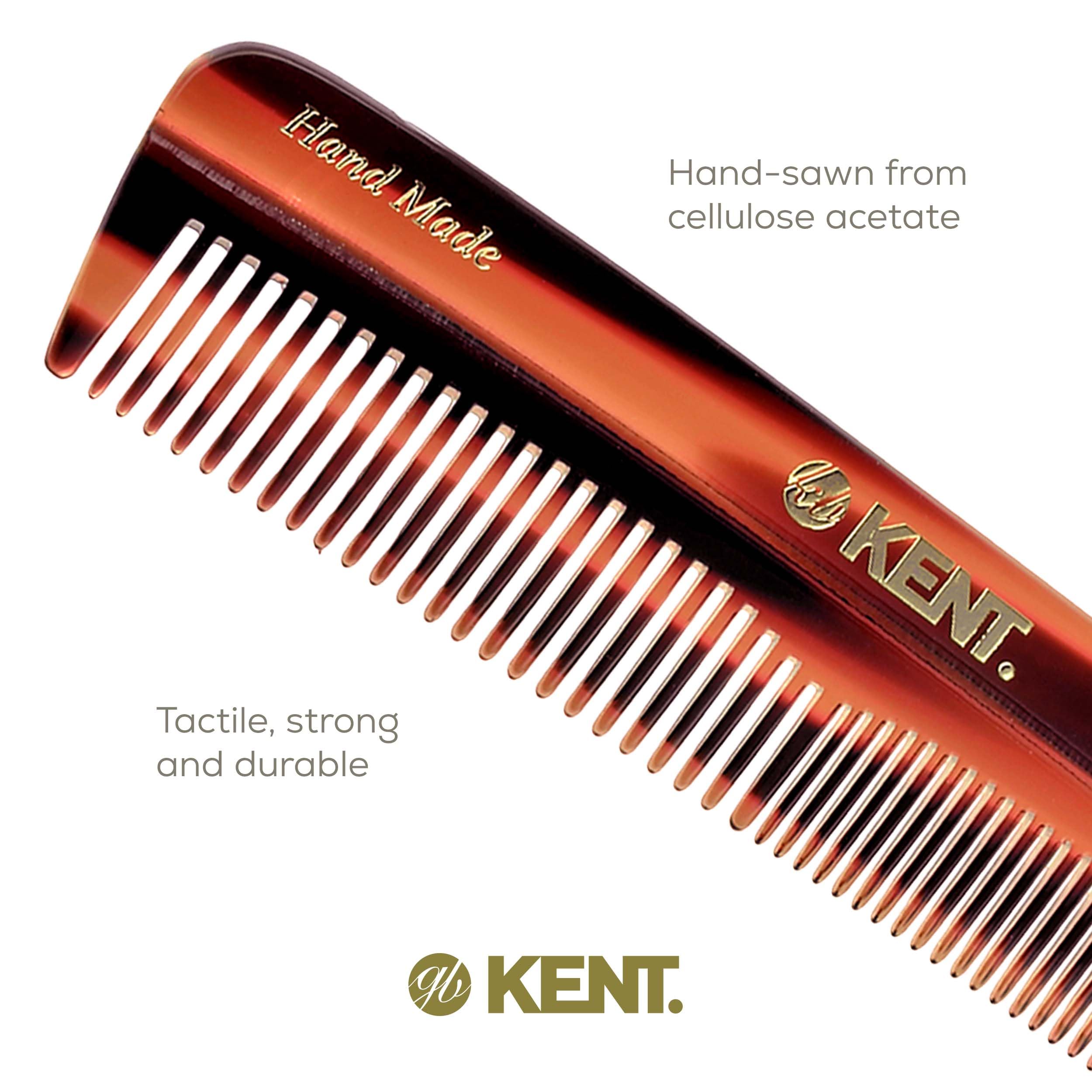 Kent R7T Fine and Wide Tooth Hair Comb, Pocket Comb for Men, Best Beard and Mustache Comb for Everyday Grooming and Styling, Handmade Sawcut and Polished, Made in England