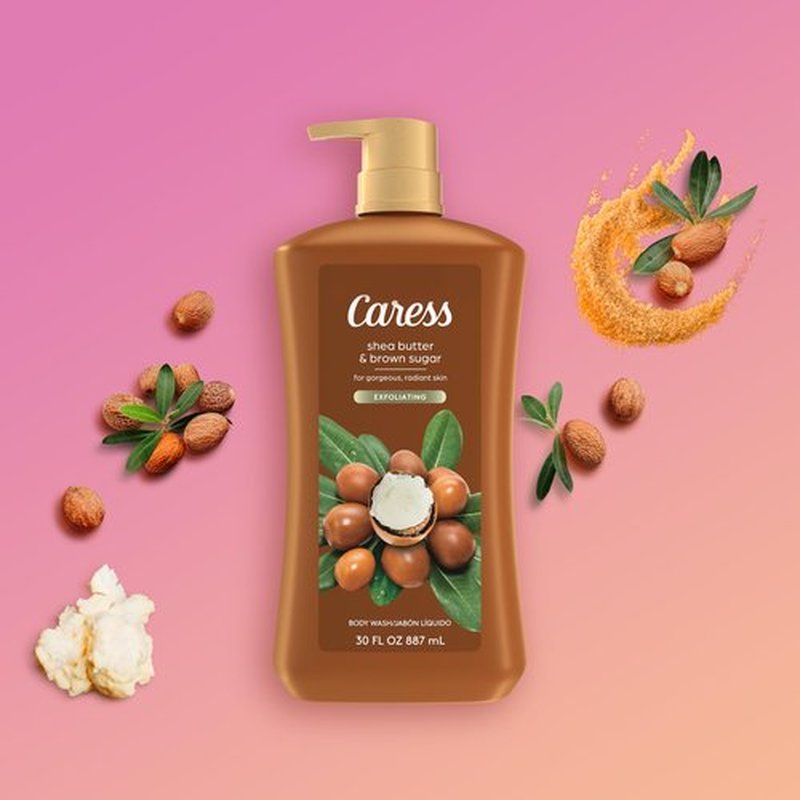 Caress Body Wash, Shea Butter & Brown Sugar 2-Pack, Moisturizing Body Wash for Gorgeous, Radiant Skin, Exfoliating Body Soap Liquid, 30 Fl Oz