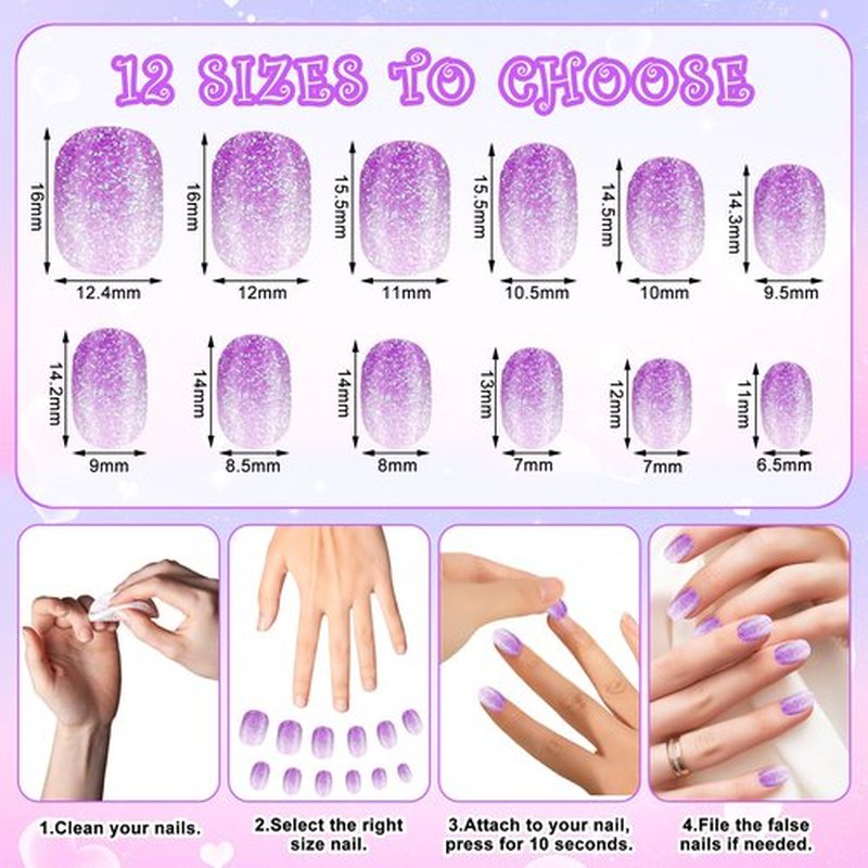 120pcs False Nails Press on Nails for Kids - Self-Adhesive Short Fake Artificial Full Cover Nail Art Kits Transation with Nail Sticker Tabs for Girls Children