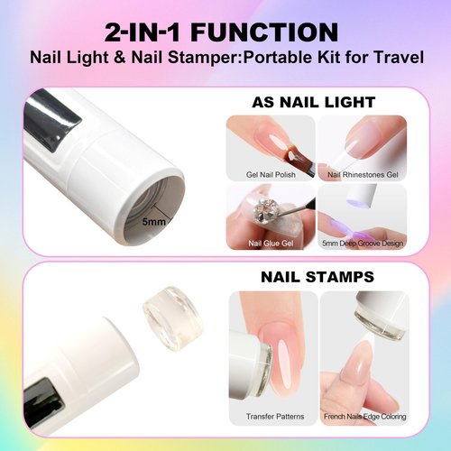 Mini UV Light for Nails，Handheld LED Flash Cure Lamp for Gel X Polish, Portable Uv Pen Light for Single Finger,Nail Curing Lamp with Stand for Starter Salon DIY or Home Manicure (White) (white, Mini)