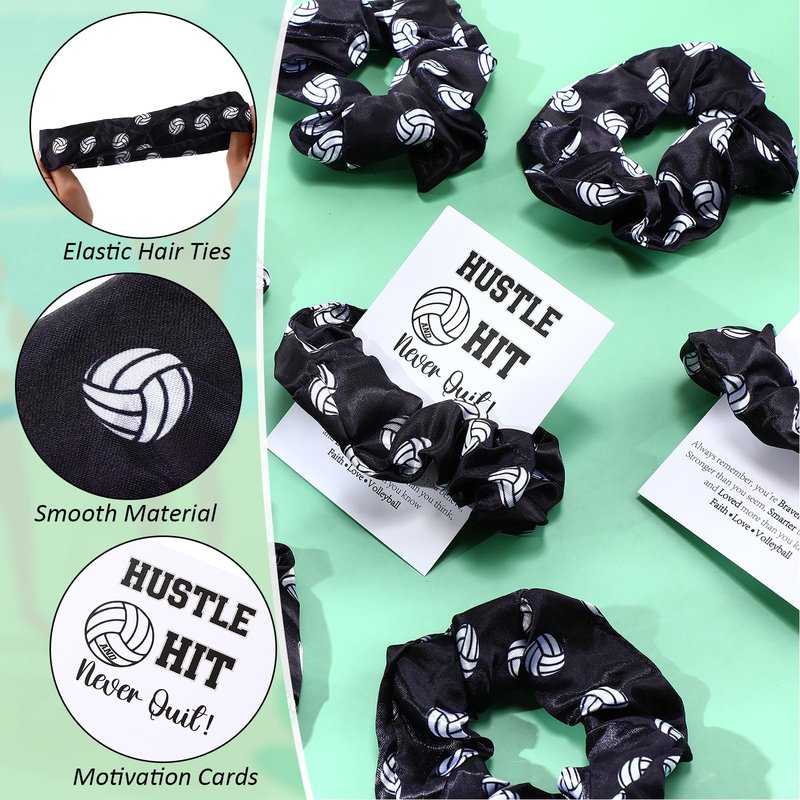 Yuxung 24 Volleyball Gift Set Volleyball Sport Hair Scrunchies and Cards Silk Satin Elastic Hair Ties Hair Bands Ponytail Holders Volleyball Gifts for Team Players Teens Girls Friends and Family