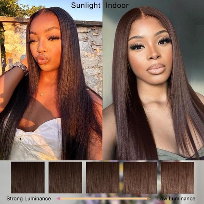 KEUET Brown Wear And Go Glueless Wigs Human Hair Pre Cut 26 inch 7X5 Chocolate Brown Glueless Wig Human Hair Pre Plucked Bleached Knots #4 Dark Brown Lace Closure Wigs 180 Density for Women