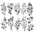 Oottati 10 Sheets Peony Rose Temporary Tattoos for Women Girls, Chinese Ink Painting Floral Fake Tattoo Stickers, Realistic Black and White Waterproof Long Lasting Body Art for Arm Back